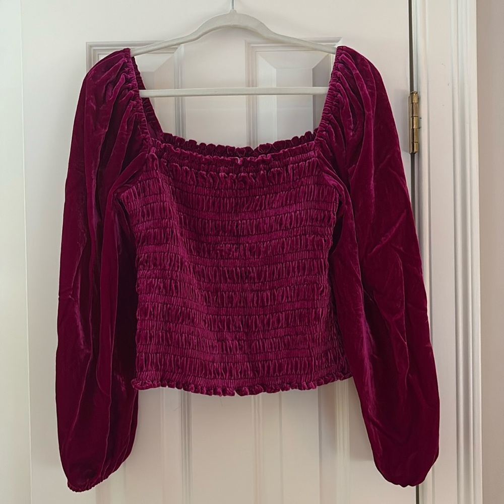 By | Anthropologie Smocked Velvet Top